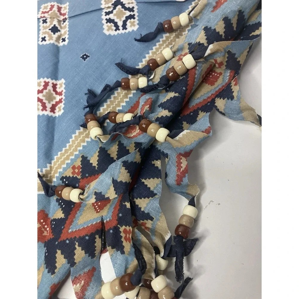 Vintage Fringed & Beaded Scarf Bandana Neck Wrap Western Handmade Southwest New